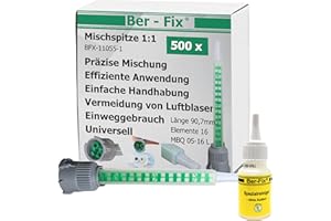 Ber-Fix 500x Statikmischer 1:1 MBQ 05-16L B-System für 2K-Epoxidharz, Zweikomponentenkleber-Mischrohr, Effiziente Mischung bei 2K Kleber Ber-Fix + Reiniger