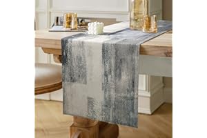 HANRUNSI Runner da Tavola Blu Navy e Grigio Stile Della Pittura a Olio Tovaglia Rustica Retrò per Tavolo da Pranzo, Ristorante, Compleanni e Matrimoni, vacanze, soggiorno 40 cm x 140 cm