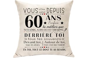 Hasodeo Cadeaux d'anniversaire pour Femmes de 60 Ans Décoration d'anniversaire Housse de Coussin pour 60 Ans Grands-Parents Papa Maman Tante Oncle Amis Coussin Souvenir 45 x 45 (60)
