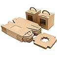BELLE VOUS 50 Pack Brown Paper Kraft Single Bakery Pastry Boxes with Windows and Handle -9.39 x 9.39 x 10.66cm/3.7 x 3.7 x 4.