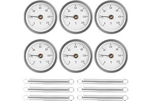 GAOUTO 6 Stück Anlegethermometer, 63 mm 0-120 °C Anlegethermometer Heizungsrohr mit Clip-On Feder, Bimetall Anlegethermometer Thermometer, Kaminofen Rohr Thermometer für Heizanlagen und Kessel
