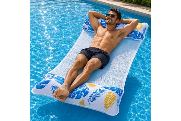 Luftmadrass pool uppblåsbar simkudde för pool och strand – vattenleksak för vuxna och barn – vattenhängmatta