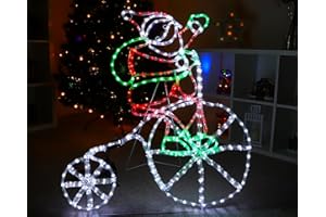 Christmas Concepts® Père Noël sur corde avec bicyclette à roue clignotante - 85 cm x 103 cm - Éclairages LED multicolores