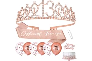Popuppe 13. Geburtstag Schärpe und Geburtstagskrone,Official Teenager Schärpe Kristall Tiara Krone,Geburtstag Cupcake Topper Konfetti Luftballons Zum 13.Geburtstag Geschenke Mädchen Deko( Rose Gold)