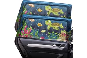 Caramaz - Tendine parasole auto bambini, con protezione dai raggi UV, copertura senza interruzioni, Calza parasole auto, con stampa amorevole, Set di 2, Taglia L