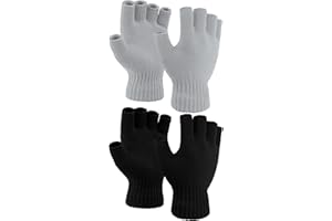 Cooraby 2 Pairs Thickened Cashmere Warm Half Finger Gloves Winter Knitted Fingerless Gloves for Men and Women