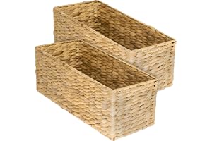 HMF KALLAX Set med 2 flätade förvaringskorgar i vattenhyacint för badrum, kök och vardagsrum – 38 x 15 x 14 cm – Naturell