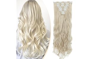 S-noilite Set 8pcs Clip in Hair Extensions Extension Clip Capelli Veri Testa Piena 18Clips Parrucchino 60cm Riccio Biondo cenere e biondo candeggina