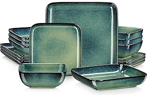 vancasso STERN 16-częściowy kamionkowy serwis obiadowy, kwadratowy zestaw zastawy stołowej dla 4-12 osób, miski na płatki, talerze do zupy, talerze deserowe i talerze obiadowe