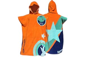 ‎TEAM MAGNUS TEAM MAGNUS Badeponcho Kinder mit 6 coolen Designs (Einheitsgröße 120-170cm) - dunkelblau, orange, hellblau, pink in 360 GSM Baumwolle