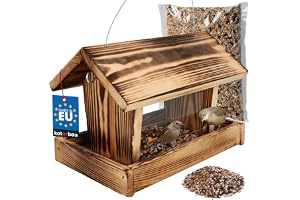 KOTARBAU® Karmnik dla Ptaków Drewniany - Budka dla Ptaków z Daszkiem - Domek dla Wróbli - Szyba - Pleksi - Karma 0,5 kg