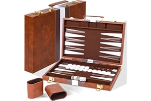 Cbilzxer Backgammon de Voyage 38cm, Set Premium en Similicuir Brun avec Feltre Antibruti, Valise de Backgammon avec Accessoires Complet (15 Pouces)