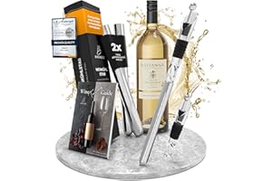 Brendo Rafraîchisseur de Vin 4-en-1 Tige de Refroidissement en Acier Inoxydable I Rafraîchisseur de Bouteille 2 Longueurs + Bec Verseur + Décanteur + Bouchon de Bouteille I Fête Cadeau Femme Homme