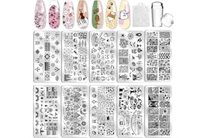SEISSO Nail Art Tools, 10 Piezas Placas de Estampado de Uñas, Estampador de Uñas, Animales, Flores, Figuras Geométricas, utilizado para Decoración de Uñas