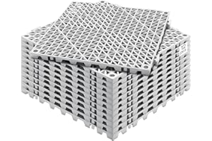 VEVOR Lot de 12 Dalles de Jardin Piscine 30x30x1,5 cm Gris Dalle Clipsable Ajourée Antidérapante en PVC Drainage Rapide Revêtements de Sol Extérieur Intérieur pour Terrasse Cuisine Spa Salle de Bain