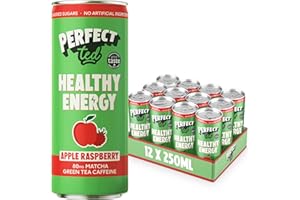 PERFECT TED PerfectTed Apple Raspberry Healthy Energy Drink, 12 x 250ml Cans, All-Natural Green Tea Caffeine (80mg) & L-Theanine | Low Calorie (30KCAL) | Vegan | Gluten-Free