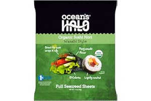 Ocean's Halo Organic Wasabi Sushi Nori, Pack of 12 x 10 Sheets