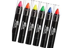 Neon Face Paint Stick by UV Glow - Genuine and original UV Glow product - glows brightly under UV Light! (Set of 6)