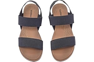 Veittes Women's Flat Slide Sandals - Casual Cross Strappy Elastic Strap Spring Summer Shoes.