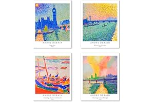 BERKIN ARTS Peinture de Modèle d'art Décoratif en 4 Pièces, Décoration Murale d'image de Motif de Paysage Sans Cadre, taille du papier d'art: 20x25 cm, Artistiques Pour Chambre Andre Derain Prints