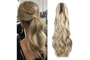 CYBELLEZA Coleta Postiza con Pinza Extensiones de Clip de Pelo Natural Extensiones de Cabello Rizadas Sintético Ondulado Ponytail Largo Cola Claw (Rubio ceniza&Blanqueador rubia)