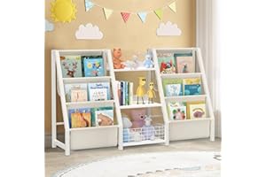 BORISI Libreria Infantil Estanteria Montessori，Estantería de Juguetes con 6 estantes y 3 Compartimentos Abiertos, Organizador de Libros y Juguetes para Dormitorio Infantil, 124x30x75 cm, Blanco