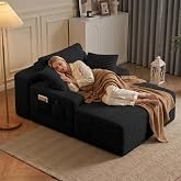 Xbro 1 Seater Sofa Bed, Living Room Chaise Longue with Cushions and Side Pockets, No Assembly, Corduroy Fabric, 150 x 102 x 6