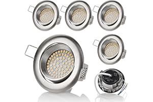 Sweet Led Lot de 6 Spots Encastrables Plats en Métal - LED, 230V, 330 Lumens - 3,5W - Orientable, Rond, Diamètre de Perçage Ø 75mm, Profondeur d'Encastrement 28,5mm - Chrome Brossé, Blanc Chaud