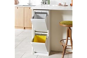 VEEHAUS Küche Mülleimer Für Den Vielseitigen Einsatz Mit Klappen Aus Edelstahl Stilvoller Abfalleimer Für Eine Effiziente Und Praktische Aufbewahrung Weiß (2 x 15 LT - 30 LT)