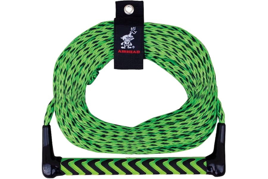 Airhead Water Ski Rope With EVA Handle, 1 Section For Water Skis, Green and Black, 900"