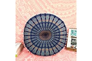 ‎CASA MORO Casa Moro Indisches Yogakissen Mandala Saira Blau Ø 55cm x Höhe 12cm rund aus Baumwolle mit Füllung | Orientalisches Sitzkissen Zierkissen | MA4106