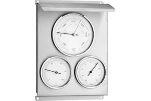 TFA Dostmann Stazione meteorologica analogica per esterni, 20.2010.60, con barometro, igrometro e termometro, in acciaio inox, resistente alle intemperie, argento