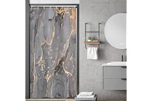 ASDCXZ Duschvorhang Grau Gold Marmor 120x180 cm, Modern Abstrakt Grau Gold Schwarz Marmor Optik Textur Waschbar Bad Duschvorhänge Polyester Textil Wasserdicht Duschvorhang für Badewanne mit 8 Hake
