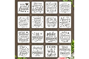 beinkmake 16Pcs Motivational Quotes Stencil for Painting PET Templates Positive Inlay Border Stencils for Furniture Reusable DIY Craft Wall Wood Fabric Canvas Paper Home Decor