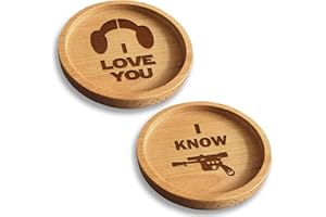 TREETOP GIFTS Star Wars Inspired Couples Coaster Set | His and Hers Gift | Wedding, 5th Wooden Anniversary, Valentines Day, Secret Santa| I Love You/I Know Design | Engraved Coaster Set of 2 - Unofficial Fan Item