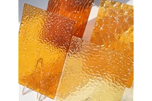 CHICSHIS 4 Sheets Transparent Stained Glass Sheets, 4x6 inch Textured Cathedral Glass Pack for Mosaic Art Crafts, Amber