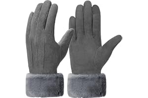 Vagasi Women Touch Screen Gloves - Winter Warm Fleece Lined Touchscreen Gloves Ladies Thermal Suede Gloves Fur Cuff Full Finger Mittens for Women Girls Texting Skiing Outdoor Gifts UK