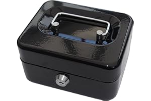 GLOW WHOLESALE GLOW Premium 6" Steel Petty Cash Box – Secure Safe and Strong Key Locking Money Tin with Glossy Finish, Removable Coin Tray, Durable Cylinder Lock with 2 Key and Carry Handle