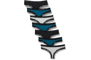 IRIS & LILLY Tanga de Tira en Algodón y Encaje Mujer, Pack de 7