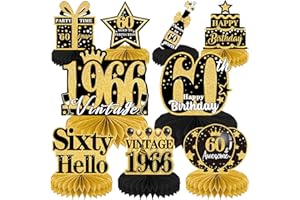 Luvart 60th Birthday Decorations - 9pcs 60th Birthday Decorations for Men Black and Gold Table Decorations for Birthday Party Men Women Honeycomb Decs Vintage Table Decor Supplies
