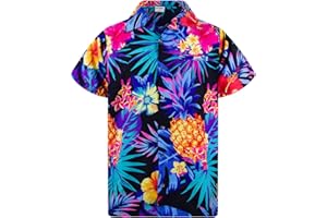 King Kameha Funky Men's Regular Fit Casual Button Down Classic Short Sleeve Aloha Hawaiian Shirt with Flames