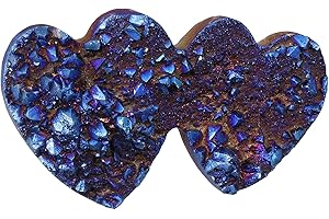Nupuyai Grappe de Cristal Enduit de Titane Double Cristal en Forme de Coeur d'amour, spécimen de Pierre de Quartz de Cristal de guérison pour la décoration de Table de Bureau à Domicile, Bleu