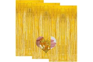 Tcdwla Decoracion Cumpleaños,3Piezas Cortina Decoracion Fiesta,Photocall Boda de Cortinas de oropel con Flecos de Aluminio Coloridas para Fiestas de cumpleaños Baby Shower Navidad-1m x 2m (Or)