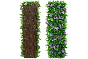 AEUTWEKM Haie Artificielle avec Fleurs, clôture d'intimité Extensible en Fausses Feuilles de Lierre, Panneaux de Treillis de Jardin avec Feuilles, Protection de Jardin pour clôture, Patio, décoration Murale