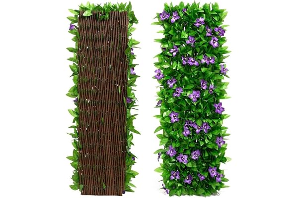 Haie Artificielle avec Fleurs, clôture d'intimité Extensible en Fausses Feuilles de Lierre, Panneaux de Treillis de Jardin avec Feuilles, Protection de Jardin pour clôture, Patio, décoration Murale