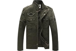 WenVen Chaqueta Militar Otoño Chaqueta de Algodón Clásica al Aire Libre Cazadora Aviador Ligera Entretiempo Chaqueta Cuello Alto Sahariana Hombre