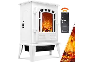 KESSER® Camino elettrico con termoventilatore da 2000W - caminetto elettrico - riscaldamento - effetto fuoco a LED - stufa effetto fiamma - termocamino silenzioso e regolabile, bianco