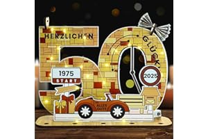 Belillpipi 2025 Holzfarbe Originelle 50 Geburtstag Deko Geburtstag Holz mit LED, Frauen & Männer Geburtstag Pixel Retro Holz-Schild Gästebuch für Geschenke, Partys, Geburtstage, Jubiläum
