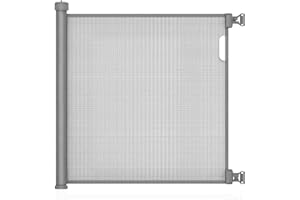 MeeruWorks Retractable Stair Gate for Baby, Extendable Mesh Baby Gate & Dog Gate, 79cm Tall 148cm Wide Child Safety Gate for Doorways, Stairs, Hallways, Indoor/Outdoor Use (Grey)