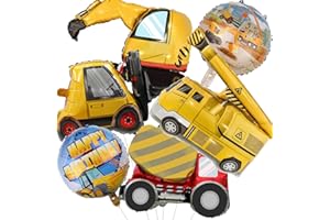 JOBKOO Construction Balloons, Large Digger Balloons for Construction Party Supplies Tractor Truck Foil Mylar Balloons Excavator Dump Truck Crane Helium Balloon for Boys Digger Birthday Party Decorations